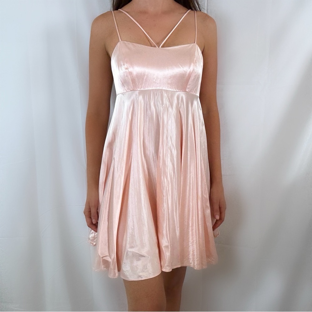 Vintage 80s satin pastel pink mini dress formal nouveau evening collection 8